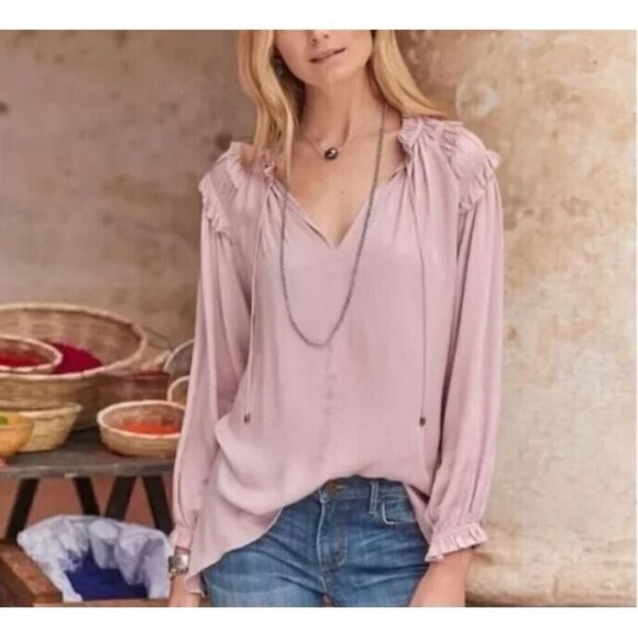Sundance Top Womens Medium Pink So In Love Ruffle Peasant Long Sleeve Silky - Picture 1 of 8